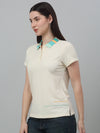 Cantabil Women's Beige Solid Polo Neck Casual T-shirt For Summer