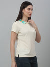 Cantabil Women's Beige Solid Polo Neck Casual T-shirt For Summer