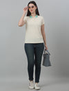 Cantabil Women's Beige Solid Polo Neck Casual T-shirt For Summer