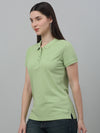 Cantabil Women's Green Solid Polo Neck Casual T-shirt For Summer