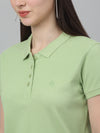 Cantabil Women's Green Solid Polo Neck Casual T-shirt For Summer