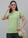 Cantabil Women's Green Solid Polo Neck Casual T-shirt For Summer
