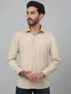 Cantabil Beige Solid Full Sleeve Casual Stretchable Shirt For Men