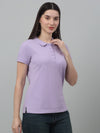 Cantabil Women's Lavender Solid Polo Neck Casual T-shirt For Summer