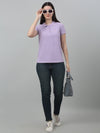 Cantabil Women's Lavender Solid Polo Neck Casual T-shirt For Summer