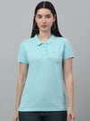 Cantabil Women's Aqua Solid Polo Neck Casual T-shirt For Summer