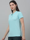 Cantabil Women's Aqua Solid Polo Neck Casual T-shirt For Summer