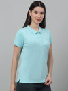 Cantabil Women's Aqua Solid Polo Neck Casual T-shirt For Summer