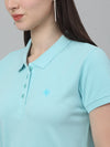 Cantabil Women's Aqua Solid Polo Neck Casual T-shirt For Summer