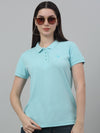 Cantabil Women's Aqua Solid Polo Neck Casual T-shirt For Summer