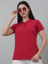 Cantabil Women's Dark Pink Solid Polo Neck Casual T-shirt For Summer