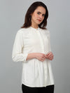 Cantabil Women's Off White Solid Three-Quarter Sleeves Tunic