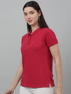 Cantabil Women's Dark Pink Solid Polo Neck Casual T-shirt For Summer