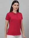 Cantabil Women's Dark Pink Solid Polo Neck Casual T-shirt For Summer