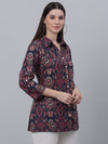 Cantabil Women Printed Spread Collar 3/4th Sleeve Multicolored Casual Tunic