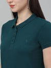 Cantabil Women's Teal Blue Solid Polo Neck Casual T-shirt For Summer