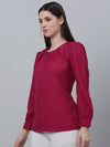 Cantabil Women Solid Round Neck Full Sleeve Pink Casual Tunic