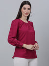 Cantabil Women Solid Round Neck Full Sleeve Pink Casual Tunic