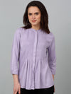 Cantabil Women's Purple Solid Three-Quarter Sleeves Tunic