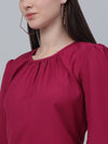 Cantabil Women Solid Round Neck Full Sleeve Pink Casual Tunic