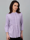 Cantabil Women's Purple Solid Three-Quarter Sleeves Tunic