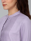 Cantabil Women's Purple Solid Three-Quarter Sleeves Tunic