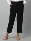 Cantabil Black Solid Lycra Non Pleated High Rise Regular Fit Formal Trousers For Women