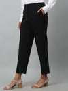 Cantabil Black Solid Lycra Non Pleated High Rise Regular Fit Formal Trousers For Women