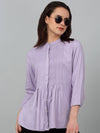 Cantabil Women's Purple Solid Three-Quarter Sleeves Tunic