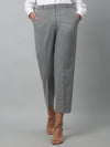 Cantabil Grey Solid Lycra Non Pleated High Rise Regular Fit Formal Trousers For Women