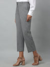 Cantabil Grey Solid Lycra Non Pleated High Rise Regular Fit Formal Trousers For Women