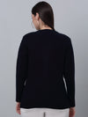 Cantabil Women Self Design V Neck Full Sleeve Navy Blue Casual Cardigan Sweater