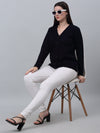 Cantabil Women Self Design V Neck Full Sleeve Navy Blue Casual Cardigan Sweater