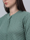 Cantabil Women Self Design Round Neck Full Sleeve Green Casual Cardigan Sweater