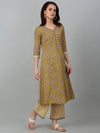 Cantabil Women's Mustard Floral Print Kurti Plazzo Set