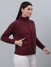 Cantabil Women Mock Neck Full Sleeves Fleece Wine Casual Sweatshirt