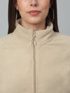 Cantabil Women Beige Mandarin Collar Full Sleeves Fleece Casual Winter Sweatshirt