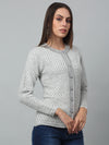 Cantabil Women Self Design Round Neck Full Sleeve Grey Casual Winter Cardigan Sweater