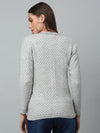 Cantabil Women Self Design Round Neck Full Sleeve Grey Casual Winter Cardigan Sweater