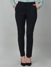 Cantabil Navy Blue Solid Non-Pleated Formal Trouser For Women