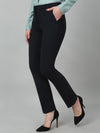 Cantabil Navy Blue Solid Non-Pleated Formal Trouser For Women