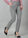 Cantabil Grey Solid Non-Pleated Formal Trouser For Women