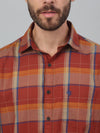 Cantabil Brown Checkered Full Sleeve Casual Shirt For Men