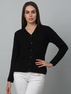 Cantabil Women Black Self Design V Neck Full Sleeve Casual Winter Cardigan Sweater