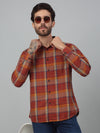 Cantabil Brown Checkered Full Sleeve Casual Shirt For Men