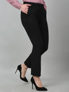 Cantabil Black Solid Non-Pleated Formal Trouser For Women