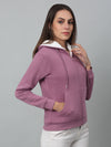 Cantabil Women Purple Hooded Full Sleeves Fleece Casual Winter Sweatshirt