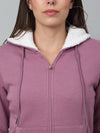 Cantabil Women Purple Hooded Full Sleeves Fleece Casual Winter Sweatshirt