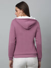 Cantabil Women Purple Hooded Full Sleeves Fleece Casual Winter Sweatshirt