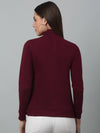Cantabil Women Wine Mandarin Collar Full Sleeves Fleece Casual Winter Sweatshirt